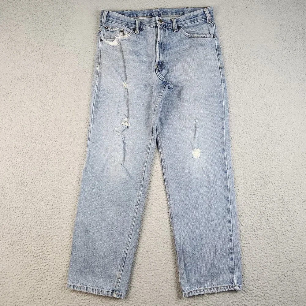 Mens 34x32 Distressed VTG Cowboy Cut Denim Jeans Classic Grunge‎ Workwear Pants